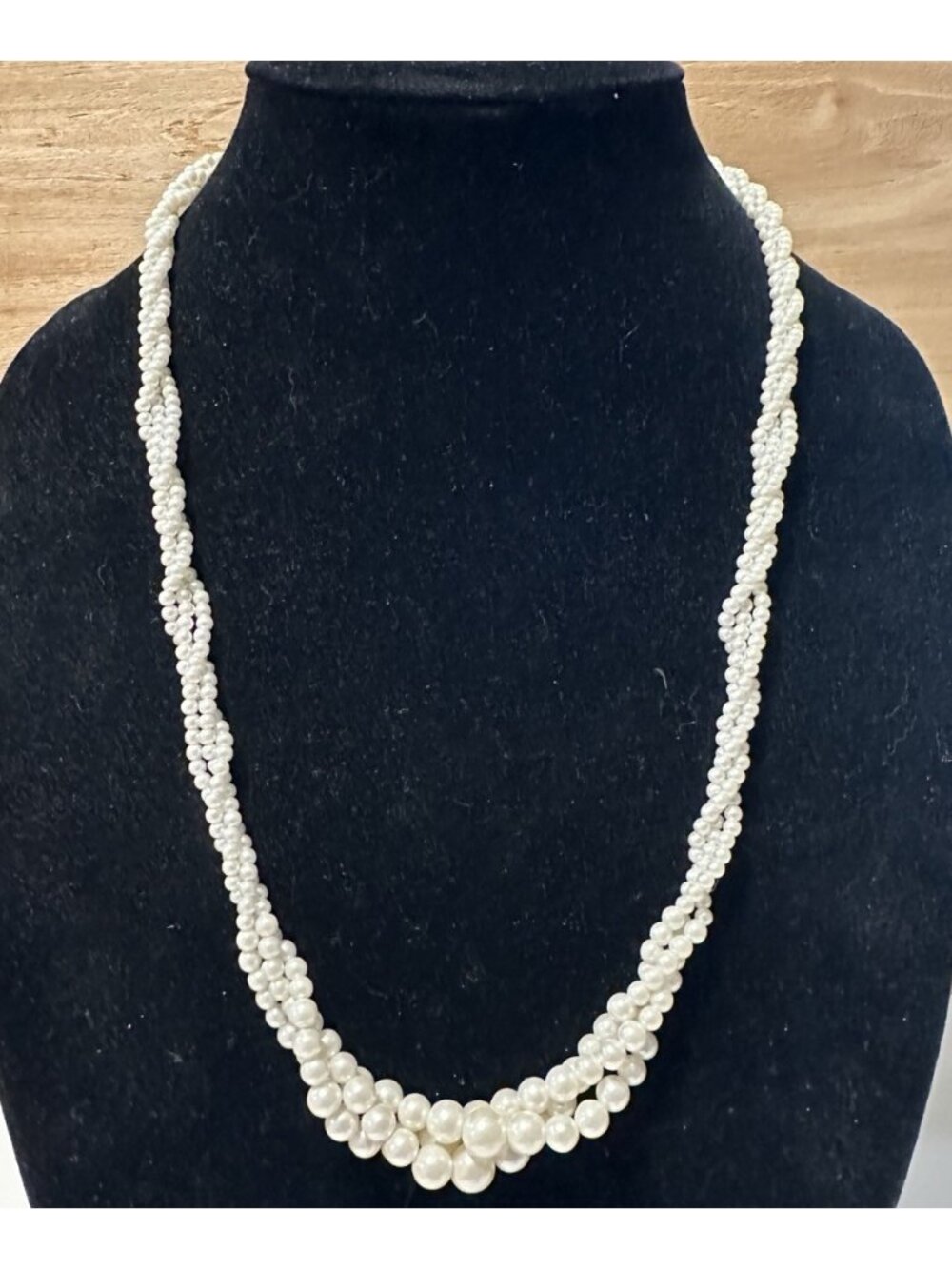 Faux Pearl Beaded Woven Braided Necklace Fish Hook Clasp Wedding